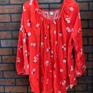 Old Navy orange flowy blouse with flowers